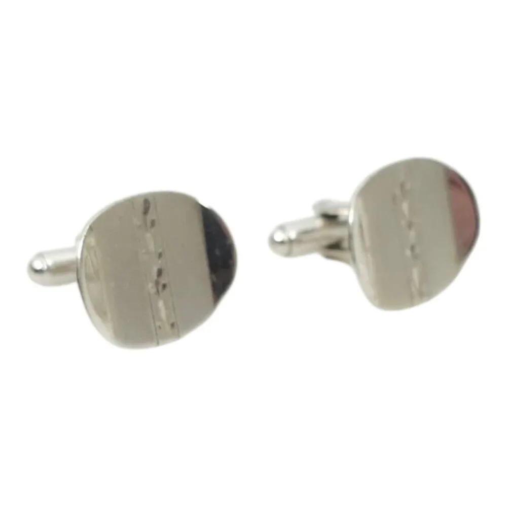 Shields Silvertone Etched Cufflinks Rectangle Men Vintage MCM Jewelry Accessory
